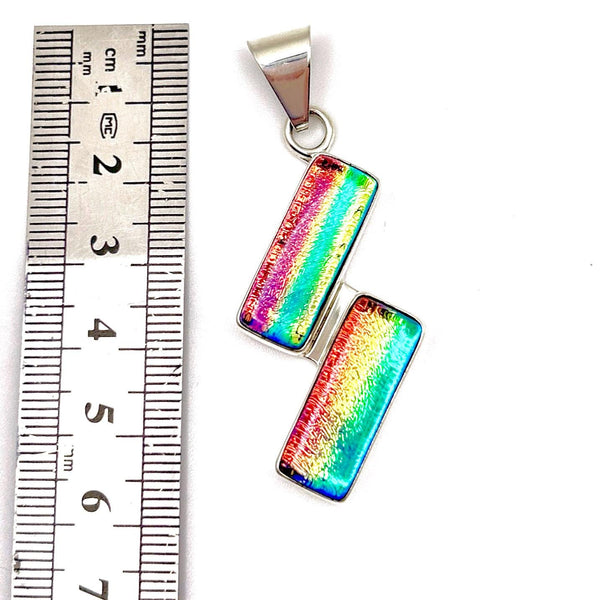 Pendentif en argent massif et verre - Bijou Arc en Ciel - Collier Multicolore
