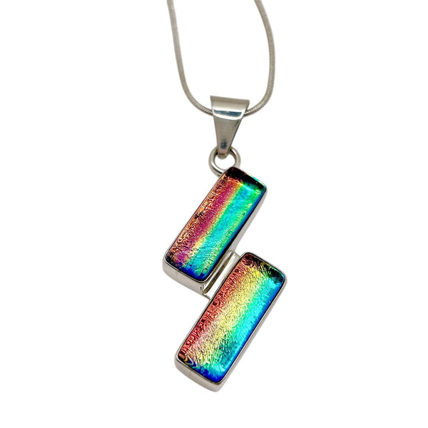 Pendentif en argent massif et verre - Bijou Arc en Ciel - Collier Multicolore