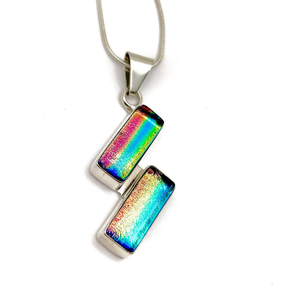 Pendentif en argent massif et verre - Bijou Arc en Ciel - Collier Multicolore