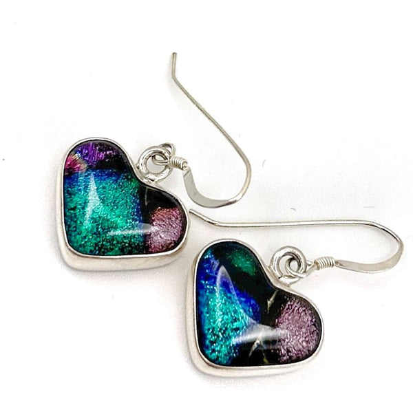 Boucles d'Oreilles Coeur en Argent et Verre - Bijou Multicolore - Crochets Argent
