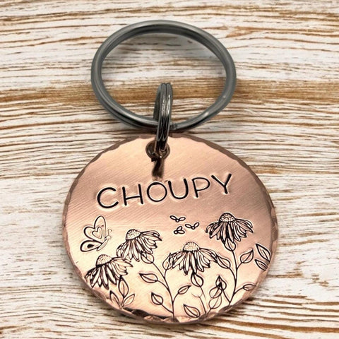 Custom Dog Identification Tag, Personalized Pet ID Tag, Dog Tag with Sunflowers