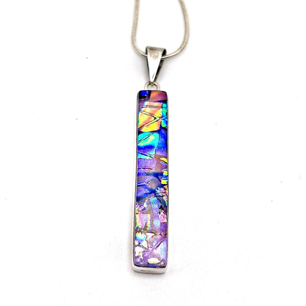 Pendentif en argent massif et verre fusionné - Rose, Violet - Cadeau Anniversaire Femme
