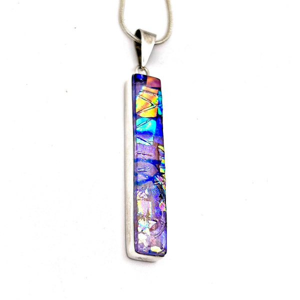 Pendentif en argent massif et verre fusionné - Rose, Violet - Cadeau Anniversaire Femme