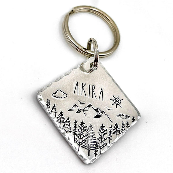 Médaillon d'identité Chien, Médaillon Personnalisé, Médaille Chien avec Montagne et Arbres