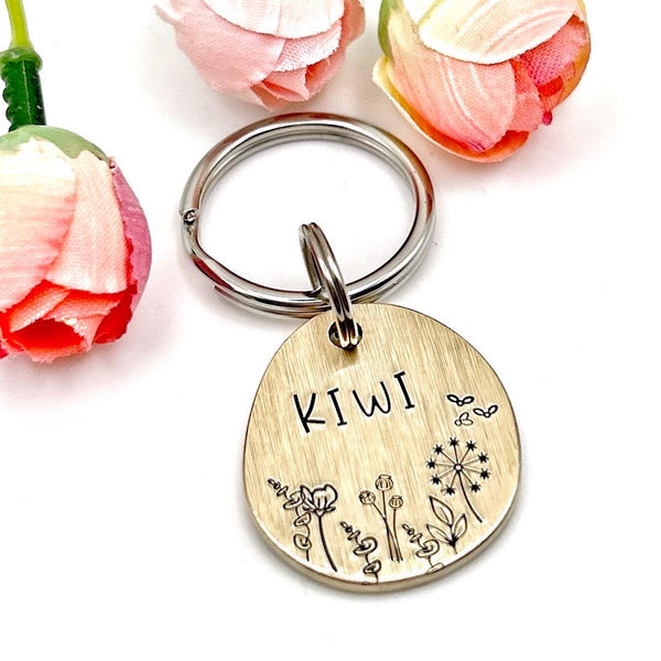 Médaille de Chien Personnalisée - Médaille en Laiton pour Chien - Fleurs et Nature
