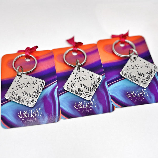 Médaille Personnalisée pour Chien, Personnalisable, Forêt et Montagnes