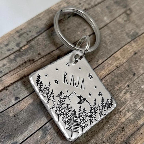 Médaille Personnalisée pour Chien, Personnalisable, Forêt et Montagnes