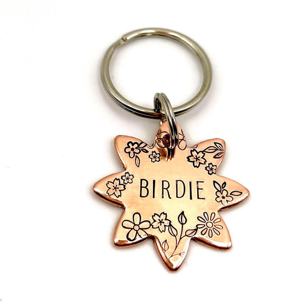 Médaille d'identité Chien, Jolie Médaille Personnalisée pour Chien, Médaille en Cuivre avec Fleurs