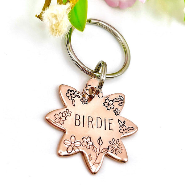 Médaille d'identité Chien, Jolie Médaille Personnalisée pour Chien, Médaille en Cuivre avec Fleurs