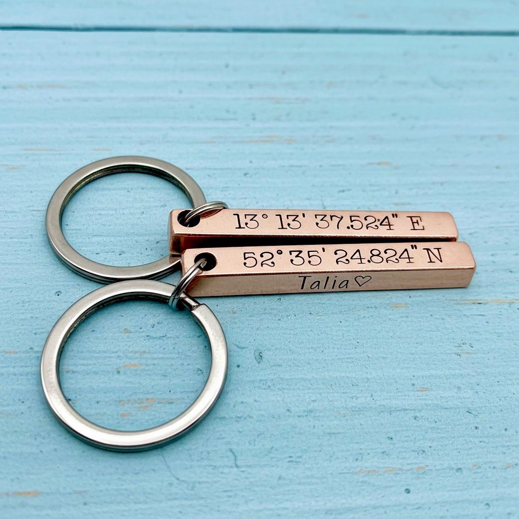 Cadeau personnalisé en cuivre – Porte clé en cuivre – Cadeau noces de cuivre (7 ans) ou pendaison de crémaillère