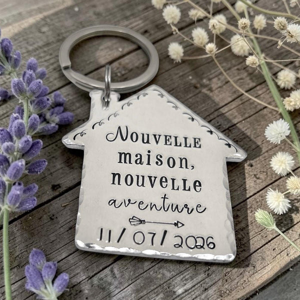 Porte-clés Nouvelle Maison, Nouvelle Aventure – Cadeau personnalisé avec prénoms de famille - Porte Clef Déménagement