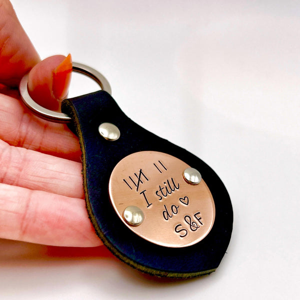 Porte Clé en Cuir, Cadeau d'Anniversaire de Mariage, Cadeau en Cuivre, Barres de Comptage