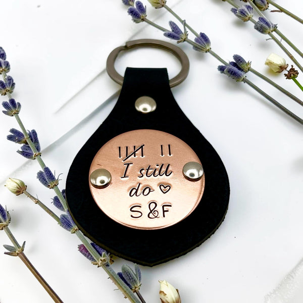Porte Clé en Cuir, Cadeau d'Anniversaire de Mariage, Cadeau en Cuivre, Barres de Comptage