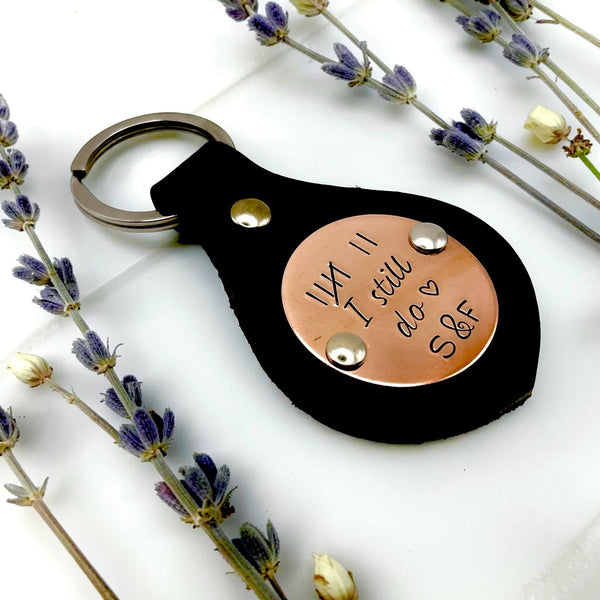 Porte Clé en Cuir, Cadeau d'Anniversaire de Mariage, Cadeau en Cuivre, Barres de Comptage