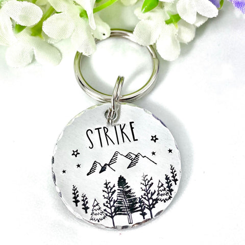Médaille Personnalisée Montagnes et Arbres, Médaillon d' Identité pour Chien