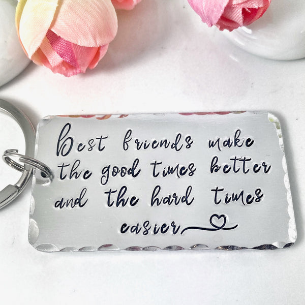 Best Friends Keychain, Gift Best Friend, Hand Stamped Custom Keychain, Idea Gift Best Friend