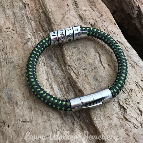 Stamped Secret Message Rope Bracelet, Mens Scroll Bracelet, Mens Paracord Message Bracelet