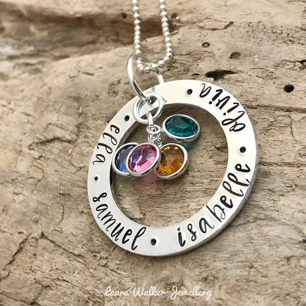 Birthstone Name Washer Necklace