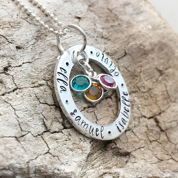 Birthstone Name Washer Necklace