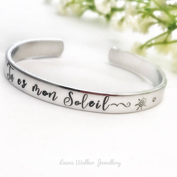 Bracelet Message Gravé 'Tu es mon soleil'