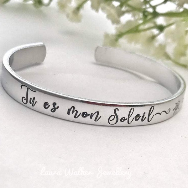 Bracelet Message Gravé 'Tu es mon soleil'