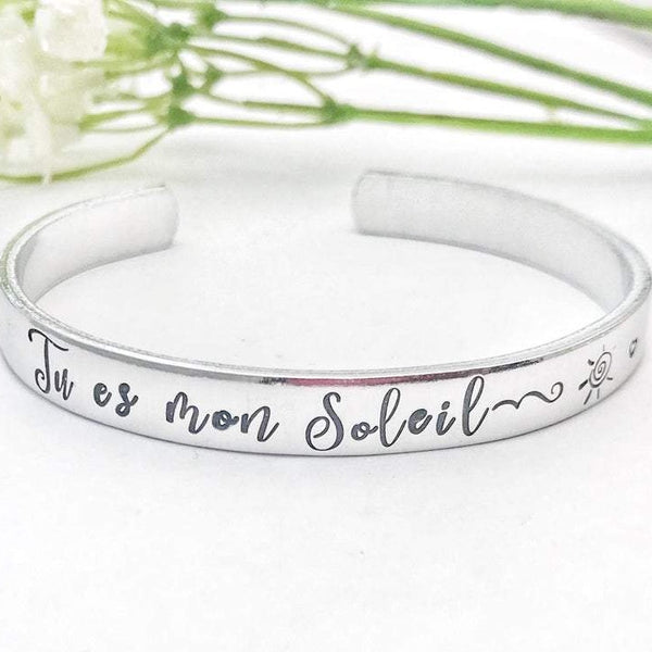 Bracelet Message Gravé 'Tu es mon soleil'