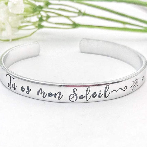 Bracelet Message Gravé 'Tu es mon soleil'