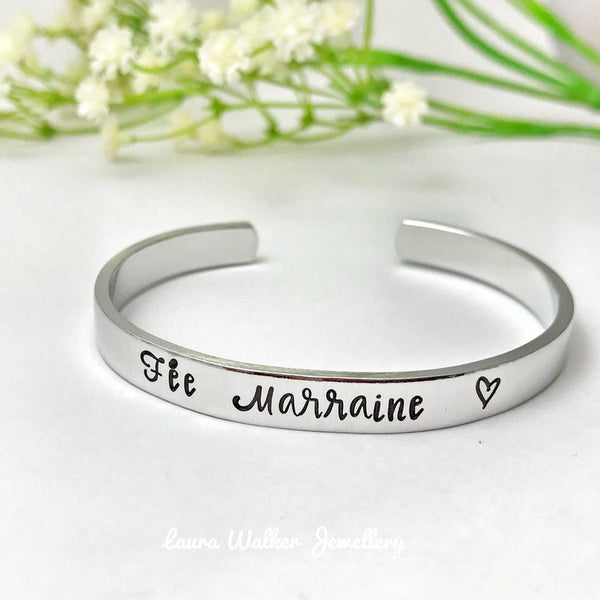 Bracelet Marraine, Jonc Gravé 'Fée Marraine'