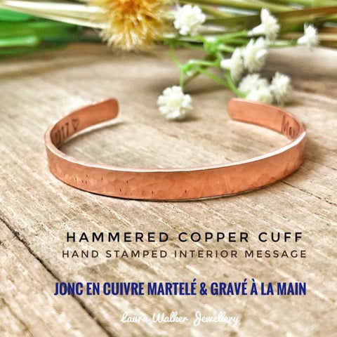 Copper Cuff Bracelet, Hammered Copper Cuff, Stamped Copper Bangle, Personalised Copper Cuff