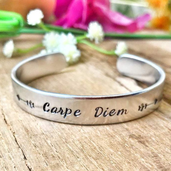 Carpe Diem Cuff Bracelet, Carpe Diem Bracelet, Inspirational Bracelet, Seize the Moment Cuff