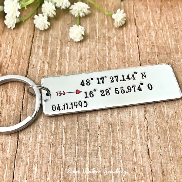 GPS Co-Ordinate Keychain 'Love Arrow'