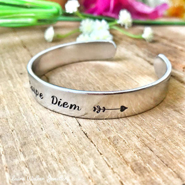 Carpe Diem Cuff Bracelet, Carpe Diem Bracelet, Inspirational Bracelet, Seize the Moment Cuff