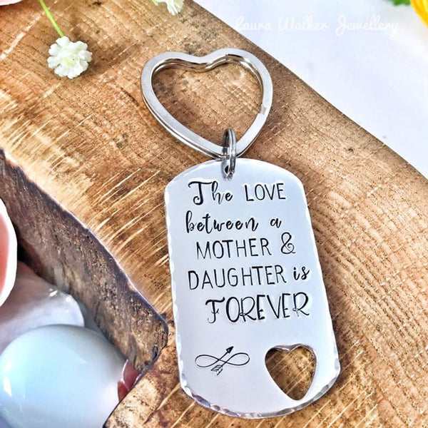 Hand Stamped Keychain 'The Love between a Mother & Daughter'