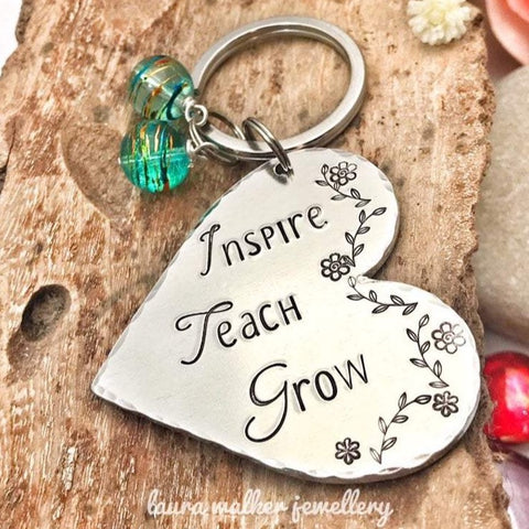 Teacher Keychain, 'Inspire, Teach, Grow'