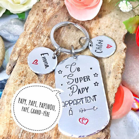 Porte Clé 'Papa Papi Papy Appartient à'