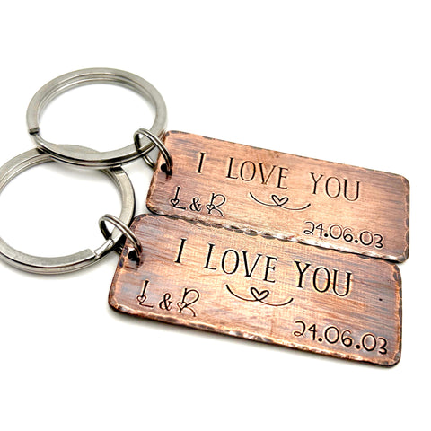 Couples Copper Keychains 'I Love You', Valentines Gift Idea