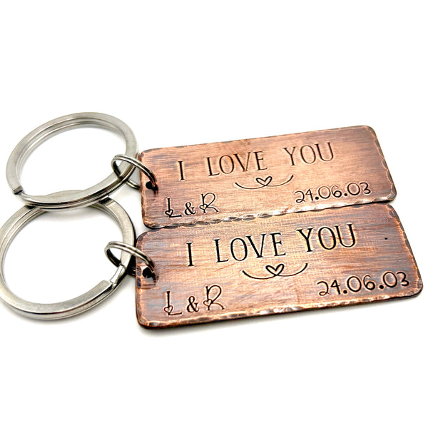 Couples Copper Keychains 'I Love You', Valentines Gift Idea